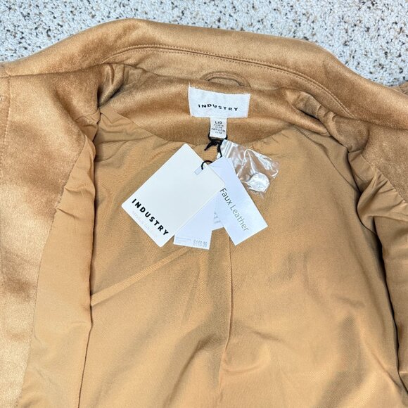 INDUSTRY Camel Women's Faux Suede Puff Sleeve Jacket NWT L - Picture 8 of 11